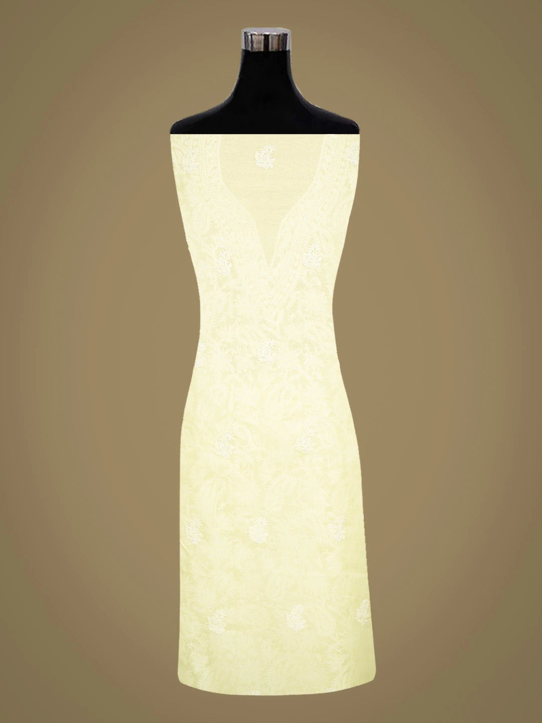 Ada Hand Embroidered Yellow Cotton Lucknowi Chikankari Unstitched Kurta Piece 01A844086