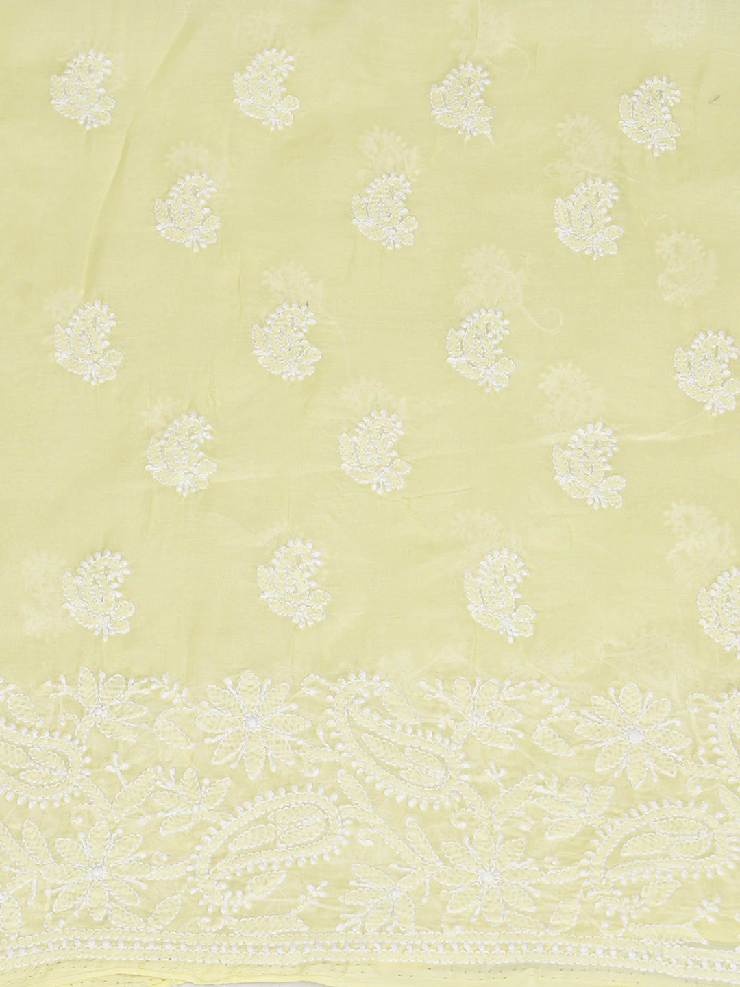 Ada Hand Embroidered Yellow Cotton Lucknowi Chikankari Unstitched Kurta Piece 01A844086