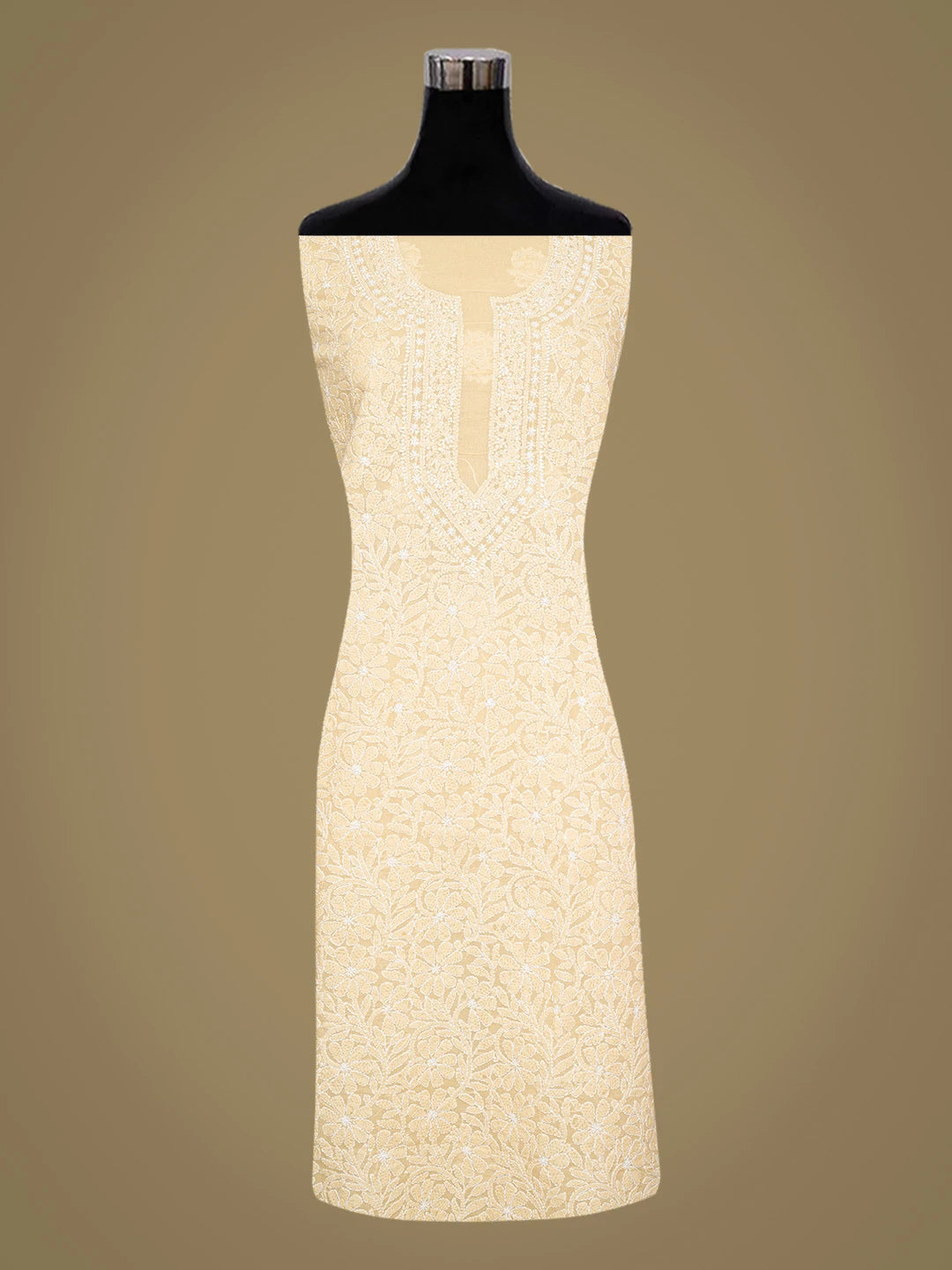 Ada Hand Embroidered Fawn Cotton Lucknowi Chikankari Unstitched Kurta Piece 01A844123