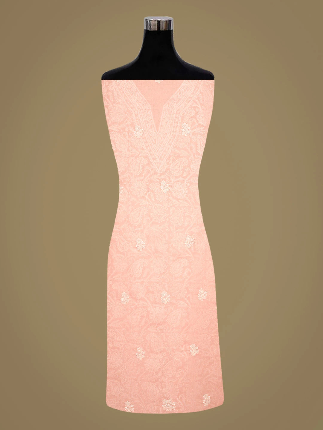 Ada Hand Embroidered Peach Cotton Lucknowi Chikankari Unstitched Kurta Piece 01A844105