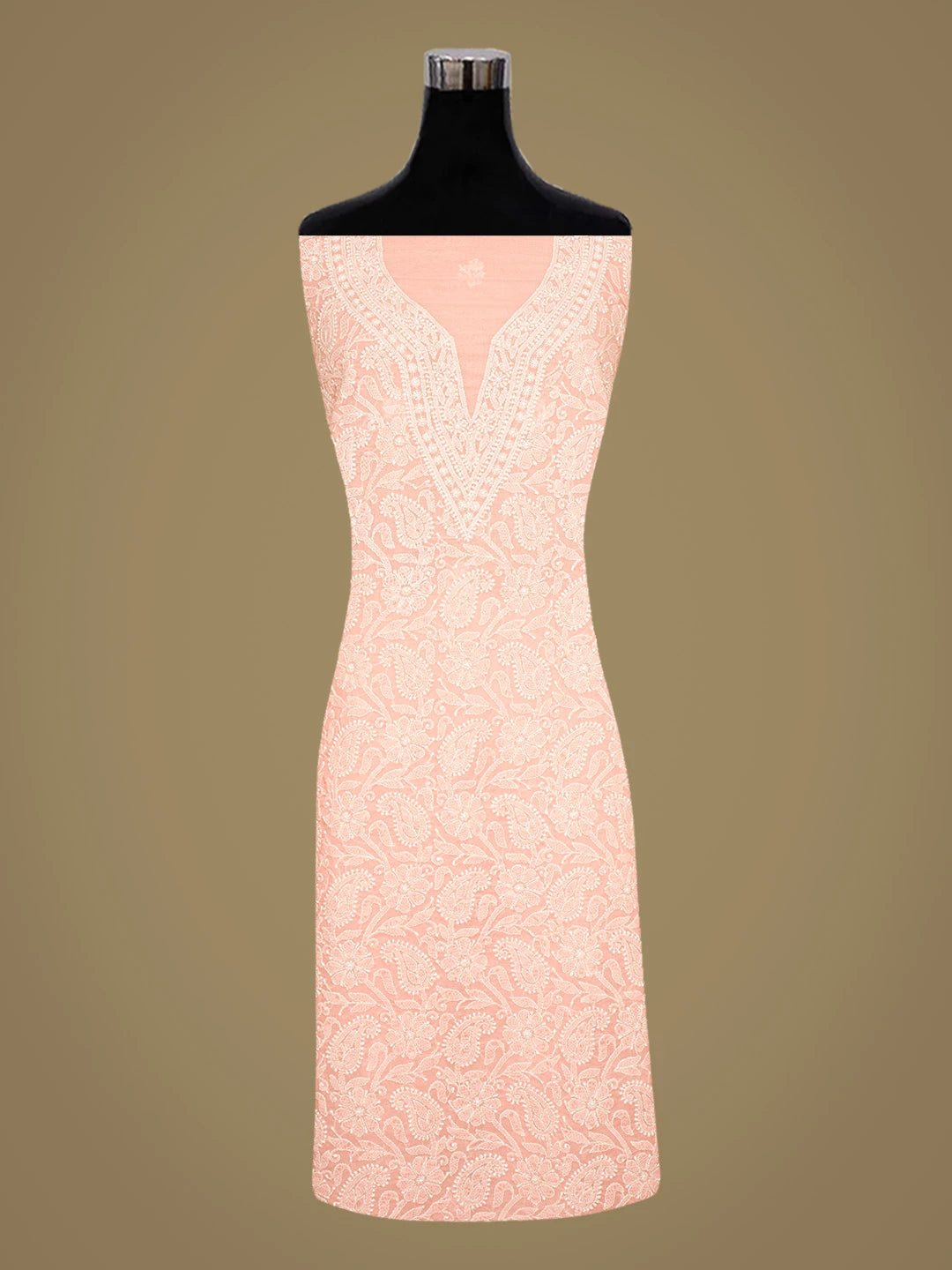 Ada Hand Embroidered Peach Cotton Lucknowi Chikankari Unstitched Kurta Piece 01A844105