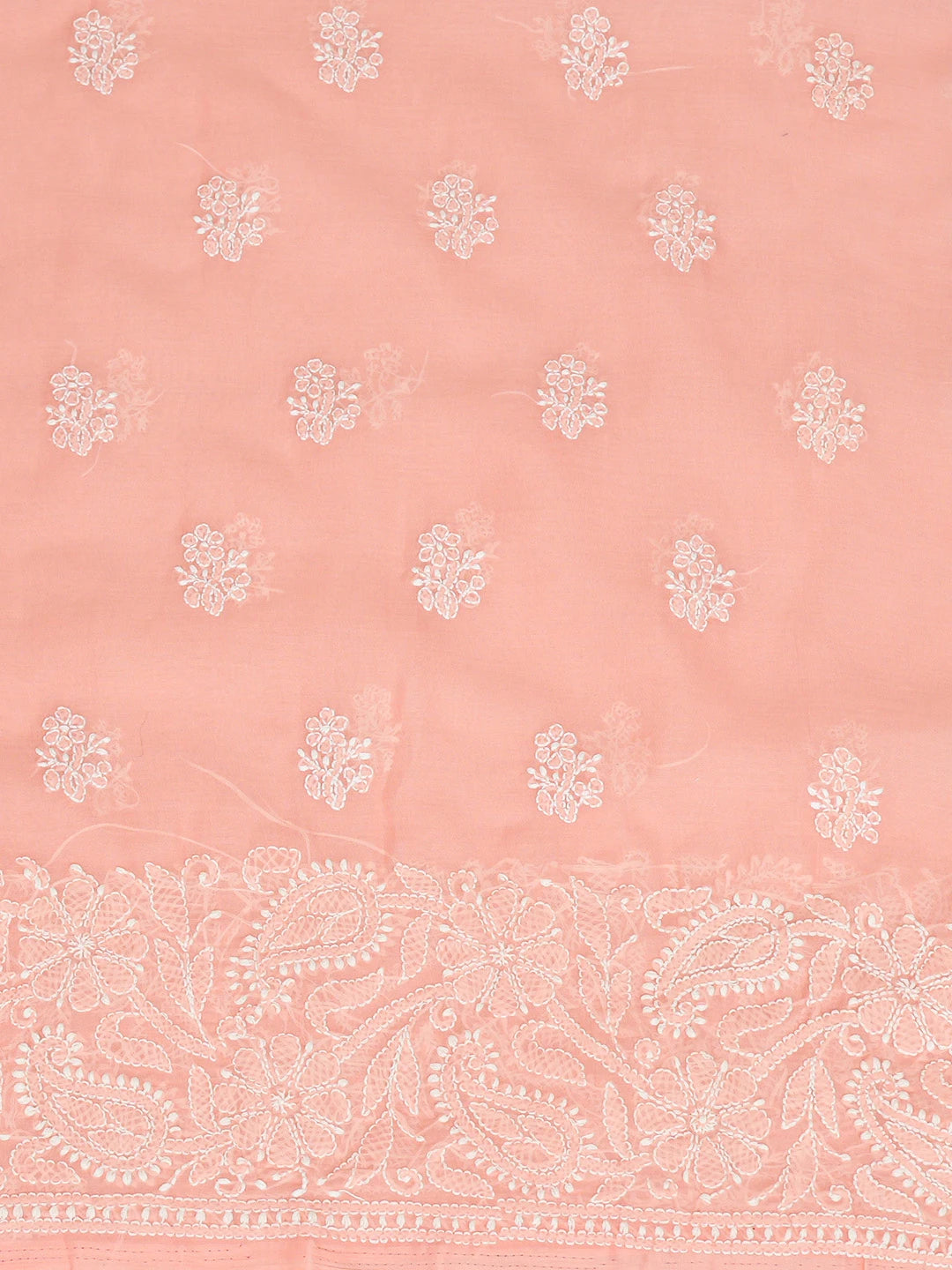 Ada Hand Embroidered Peach Cotton Lucknowi Chikankari Unstitched Kurta Piece 01A844105