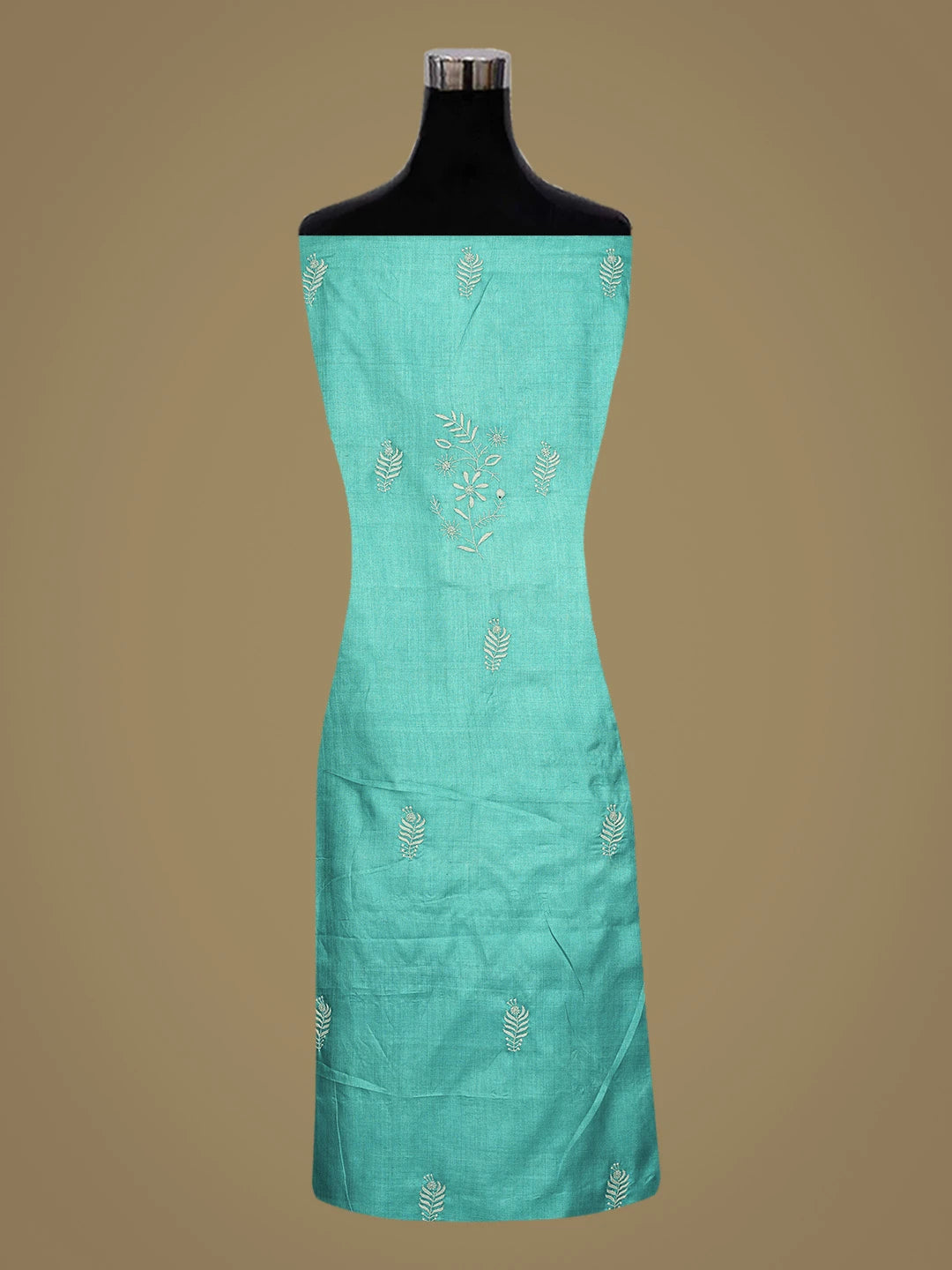 Ada Hand Embroidered Peacock Blue Tussar Silk Lucknowi Chikankari Unstitched Kurta Dupatta Set 01A843842