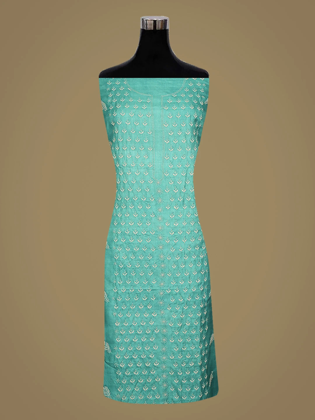Ada Hand Embroidered Peacock Blue Tussar Silk Lucknowi Chikankari Unstitched Kurta Dupatta Set 01A843842