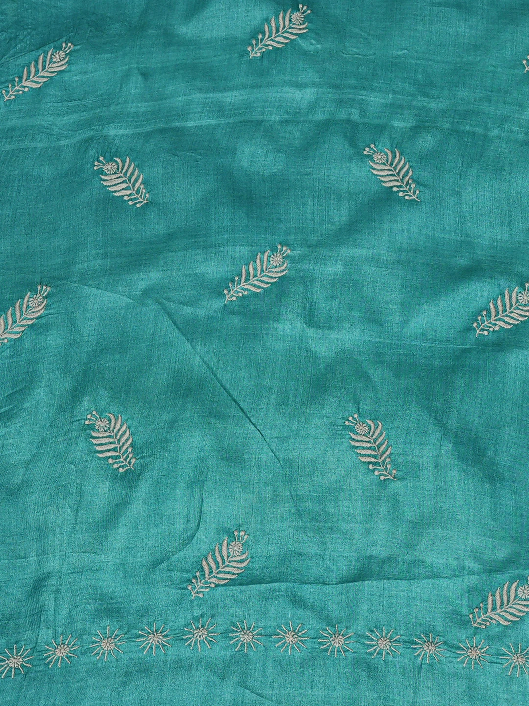 Ada Hand Embroidered Peacock Blue Tussar Silk Lucknowi Chikankari Unstitched Kurta Dupatta Set 01A843842