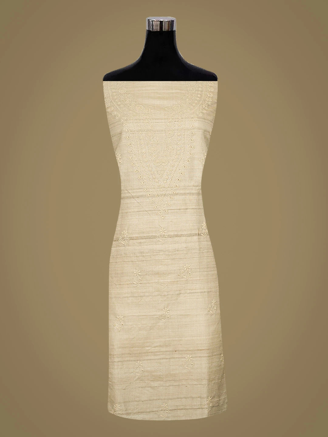 Ada Hand Embroidered Fawn Tussar Silk Lucknowi Chikankari Unstitched Kurta Dupatta Set 01A843886