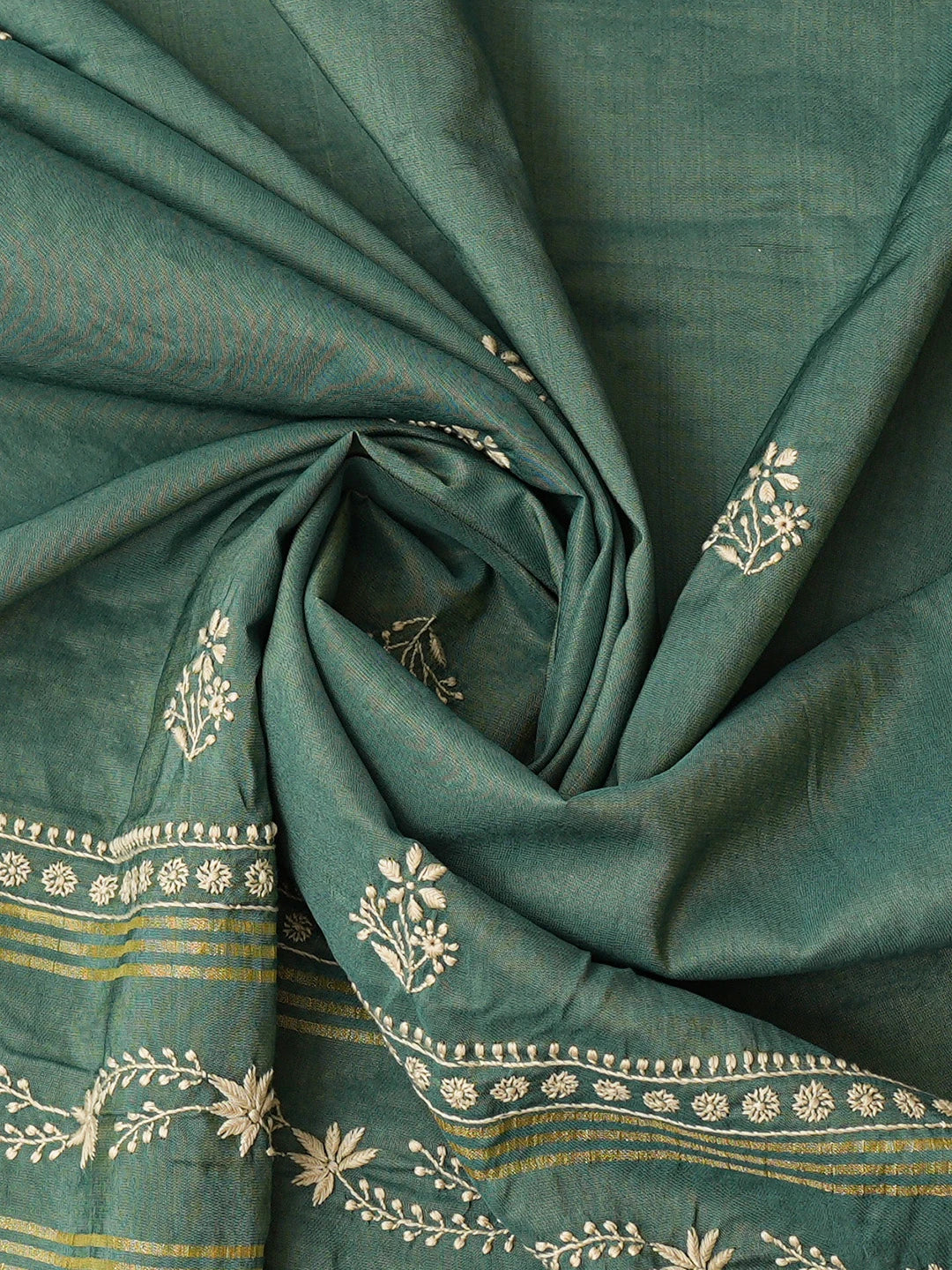 Ada Hand Embroidered Fawn Tussar Silk Lucknowi Chikankari Unstitched Kurta Dupatta Set 01A843886
