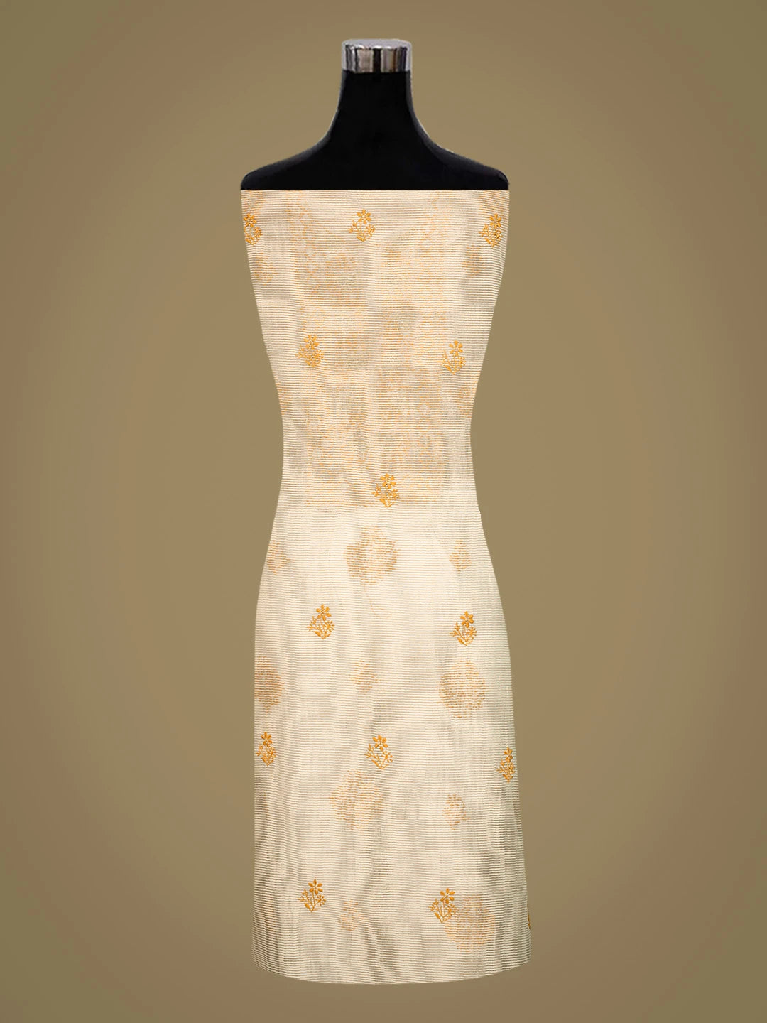Ada Hand Embroidered Fawn Tissue Lucknowi Chikankari Unstitched Kurta Dupatta Set With Zari Taar Work 01A843889