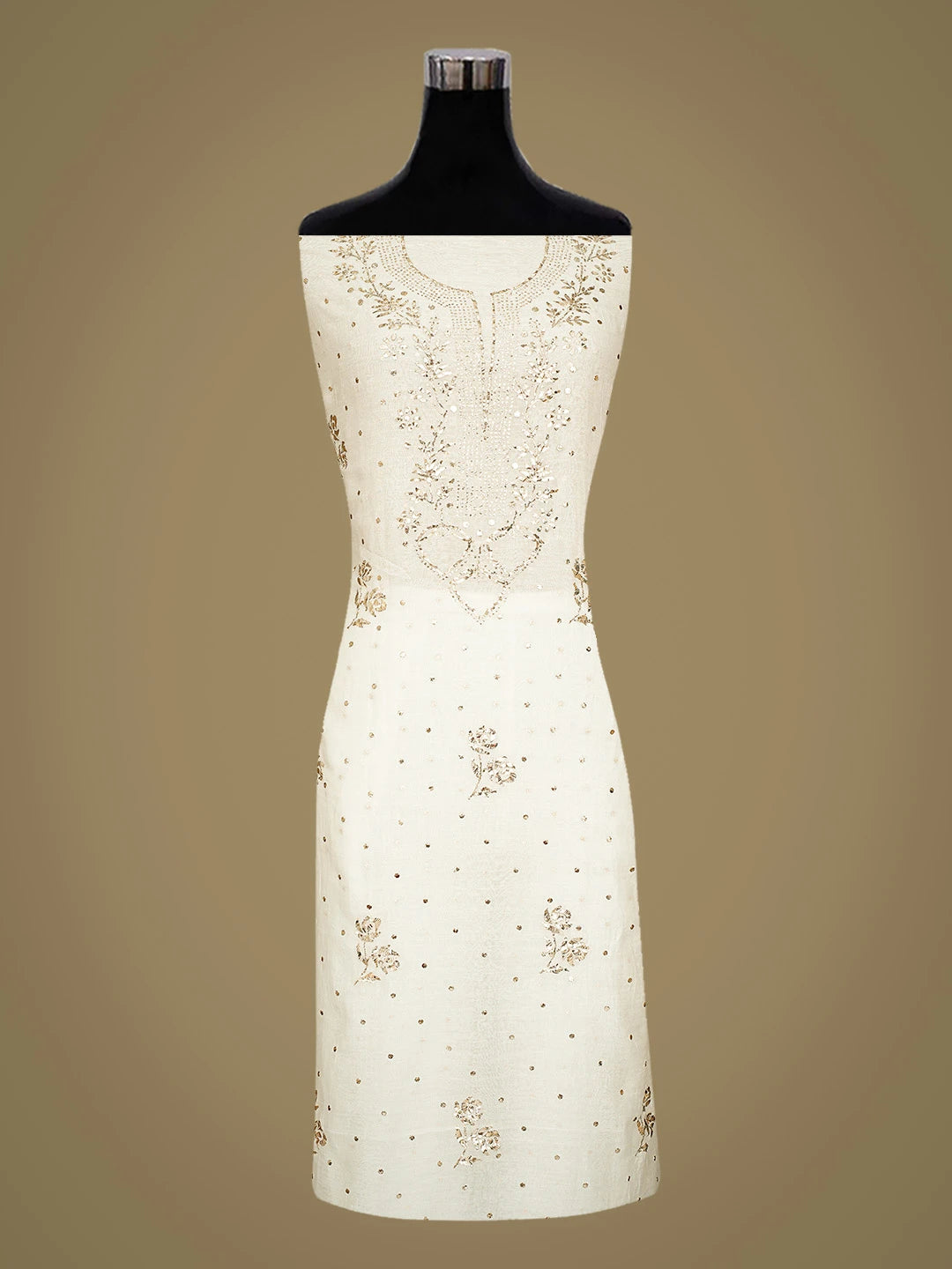 Ada Hand Embroidered White Chanderi Lucknowi Chikankari Unstitched Kurta Dupatta Set With Mukaish Work 01A844971