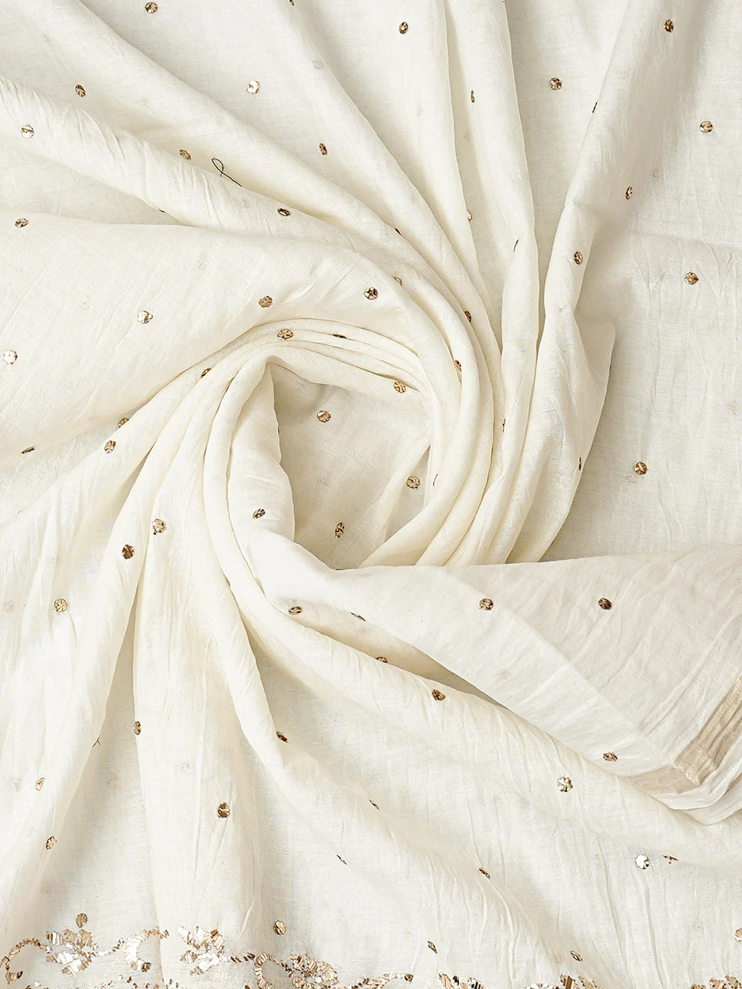 Ada Hand Embroidered White Chanderi Lucknowi Chikankari Unstitched Kurta Dupatta Set With Mukaish Work 01A844971