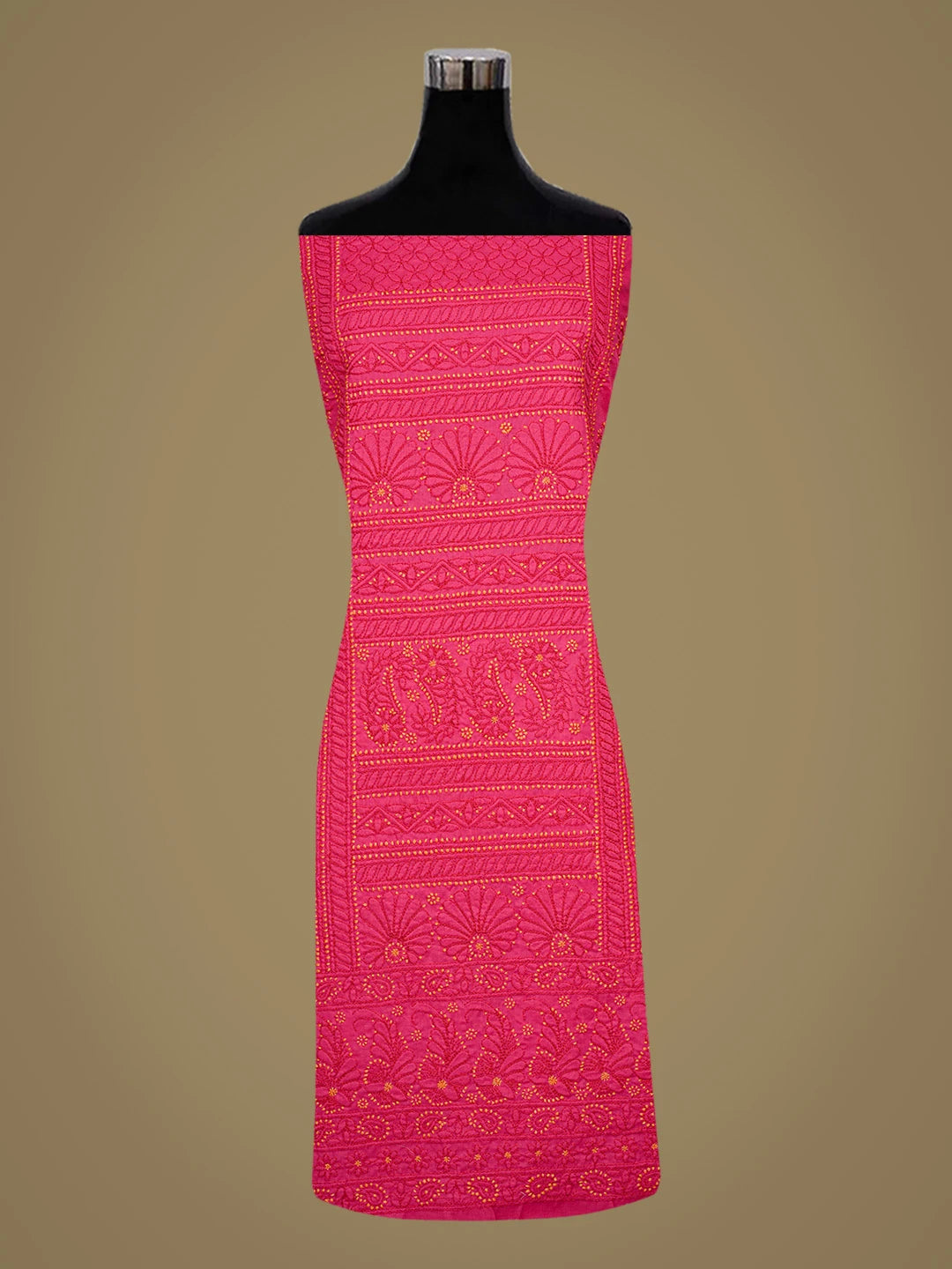 Ada Hand Embroidered Magenta Cotton Lucknowi Chikankari Unstitched Suit Piece 01A839729