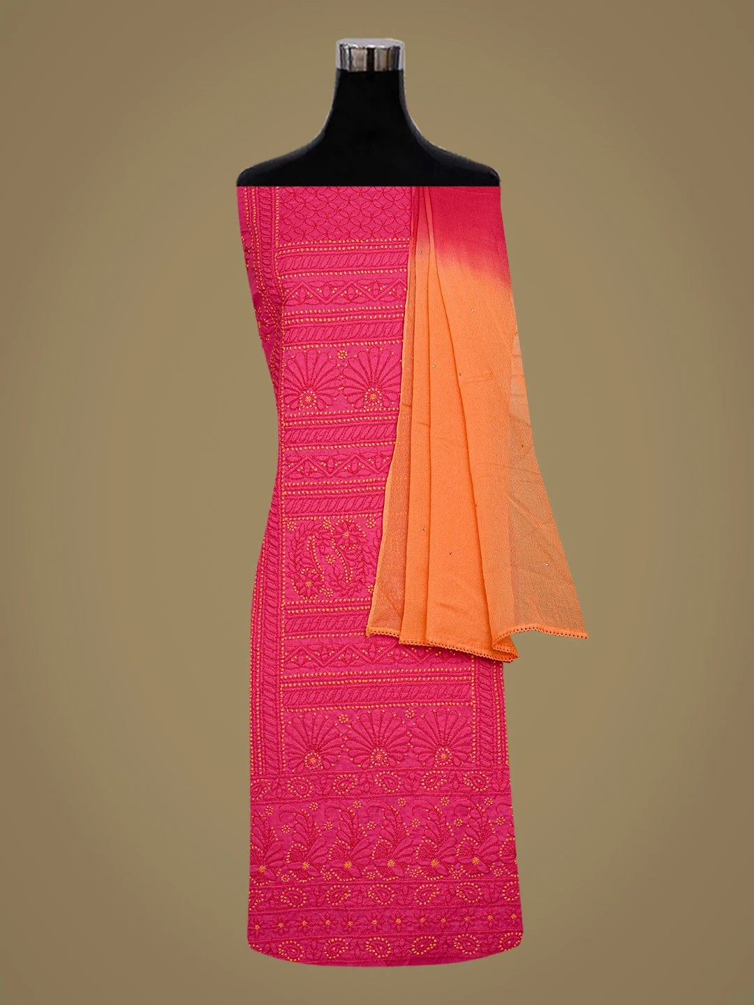 Ada Hand Embroidered Magenta Cotton Lucknowi Chikankari Unstitched Suit Piece 01A839729