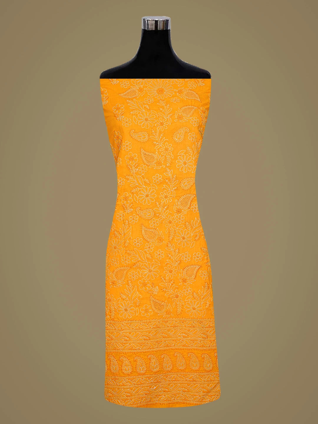 Ada Hand Embroidered Mustard Cotton Lucknowi Chikankari Unstitched Suit Piece 01A839733