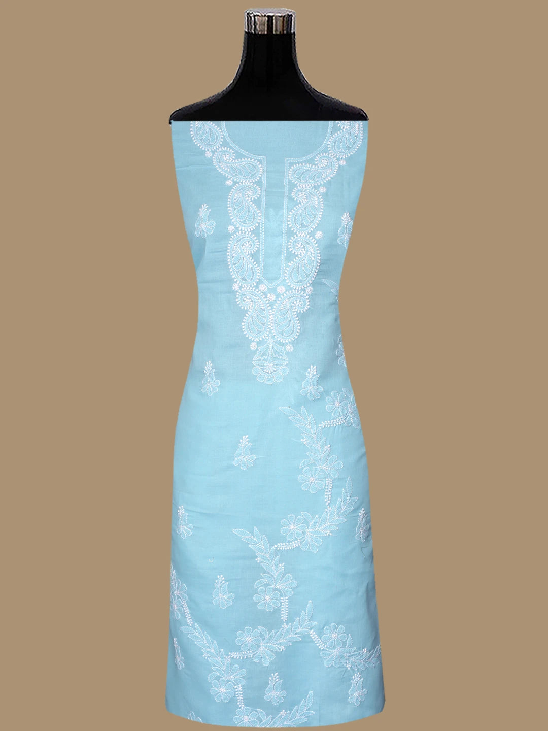 Ada Hand Embroidered Blue Cotton Lucknowi Chikankari Unstitched Suit Piece 01A847448