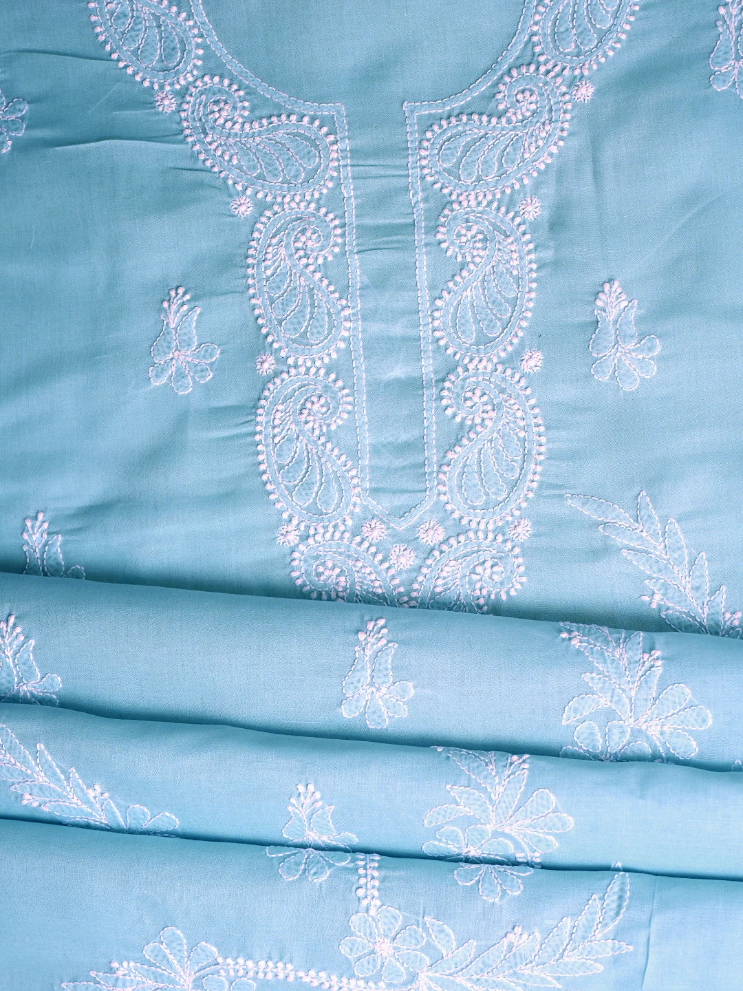 Ada Hand Embroidered Blue Cotton Lucknowi Chikankari Unstitched Suit Piece 01A847448