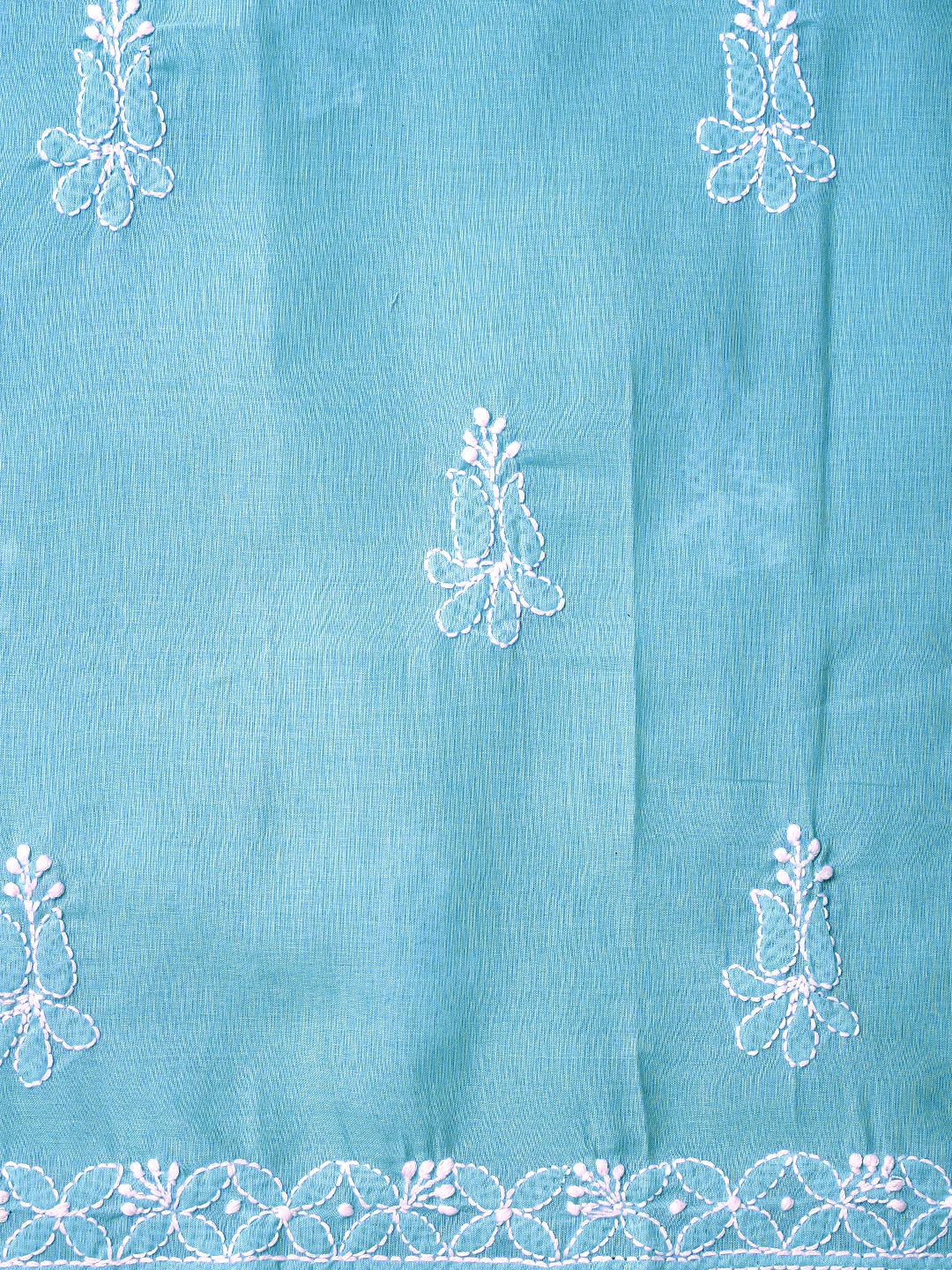 Ada Hand Embroidered Blue Cotton Lucknowi Chikankari Unstitched Suit Piece 01A847448