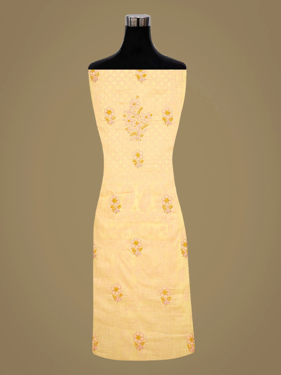 Ada Hand Embroidered Yellow Cotton Lucknowi Chikankari Unstitched Suit Piece 01A839749