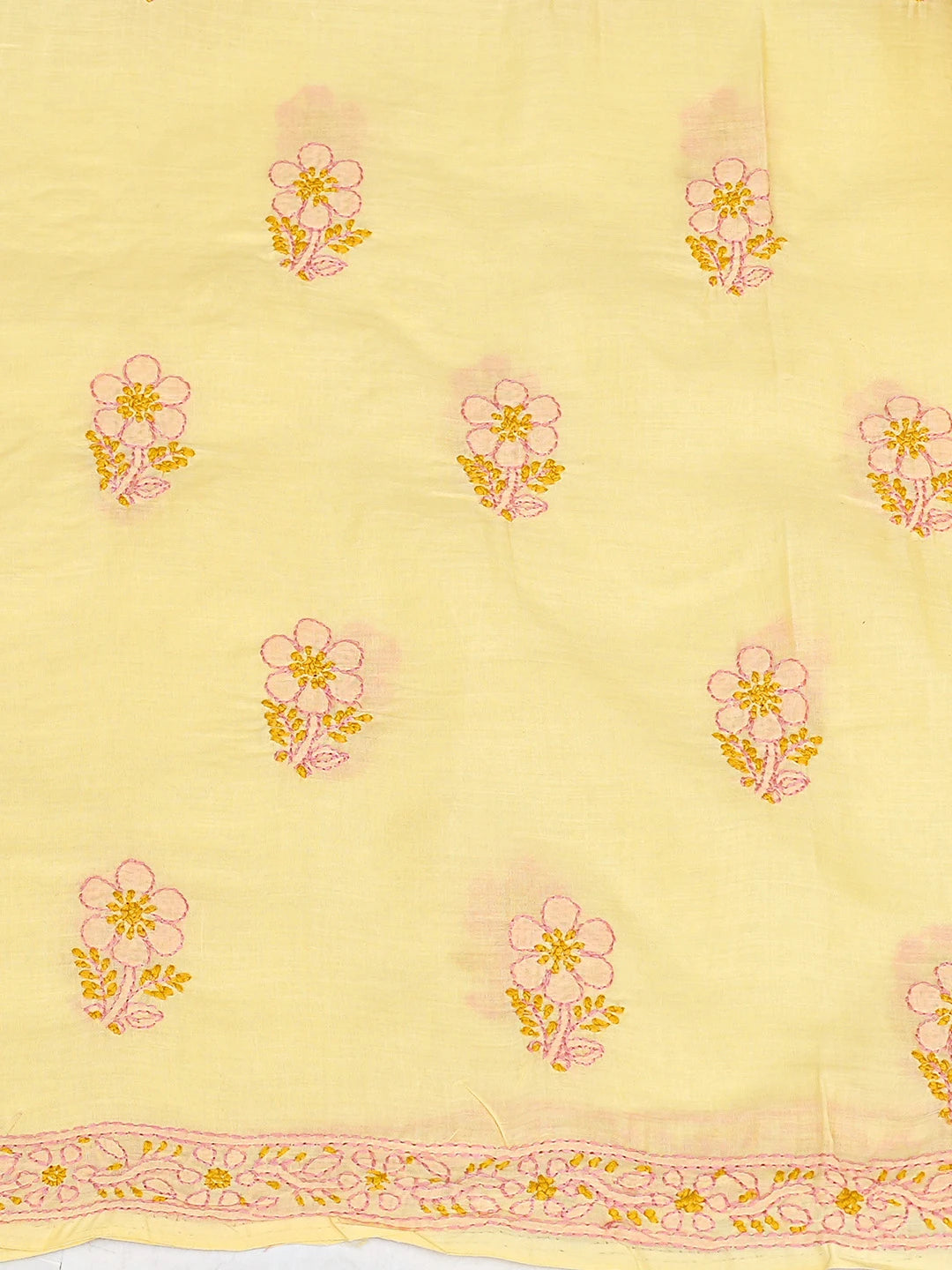 Ada Hand Embroidered Yellow Cotton Lucknowi Chikankari Unstitched Suit Piece 01A839749