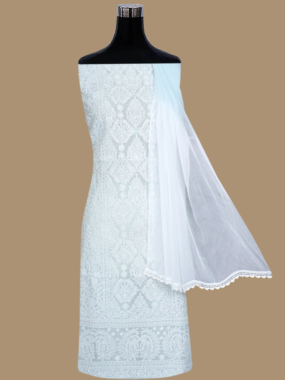 Ada Hand Embroidered Ice Blue Cotton Lucknowi Chikankari Unstitched Suit Piece 01A847538