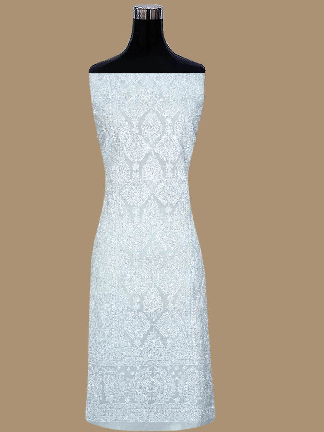 Ada Hand Embroidered Ice Blue Cotton Lucknowi Chikankari Unstitched Suit Piece 01A847538
