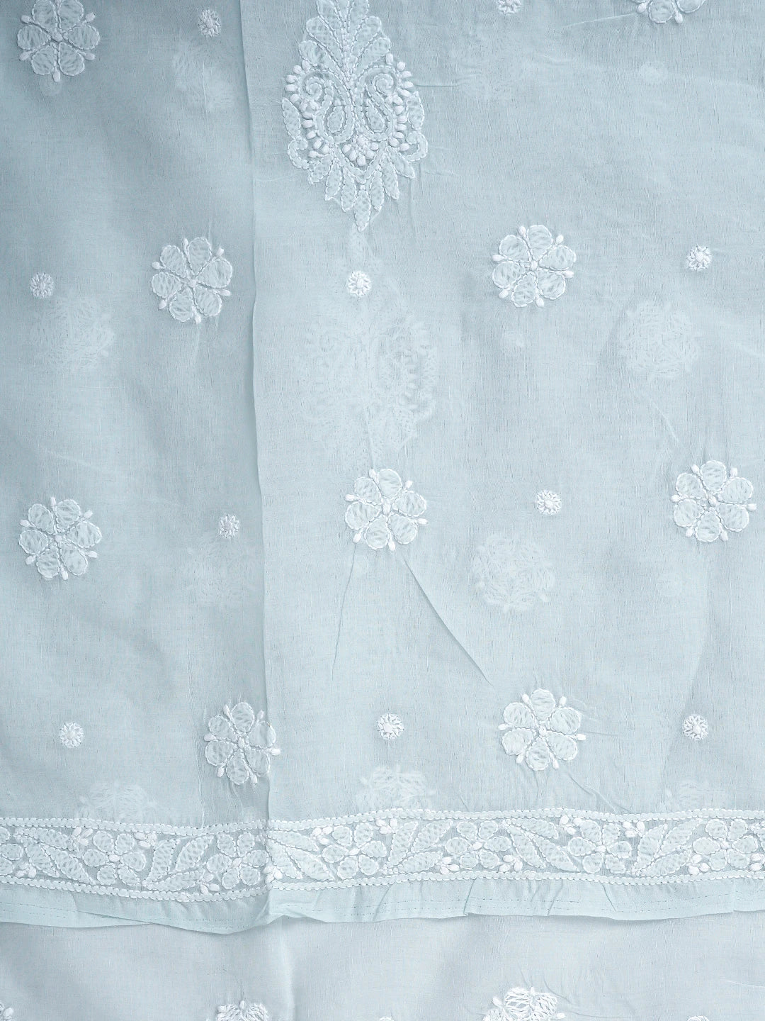Ada Hand Embroidered Ice Blue Cotton Lucknowi Chikankari Unstitched Suit Piece 01A847538