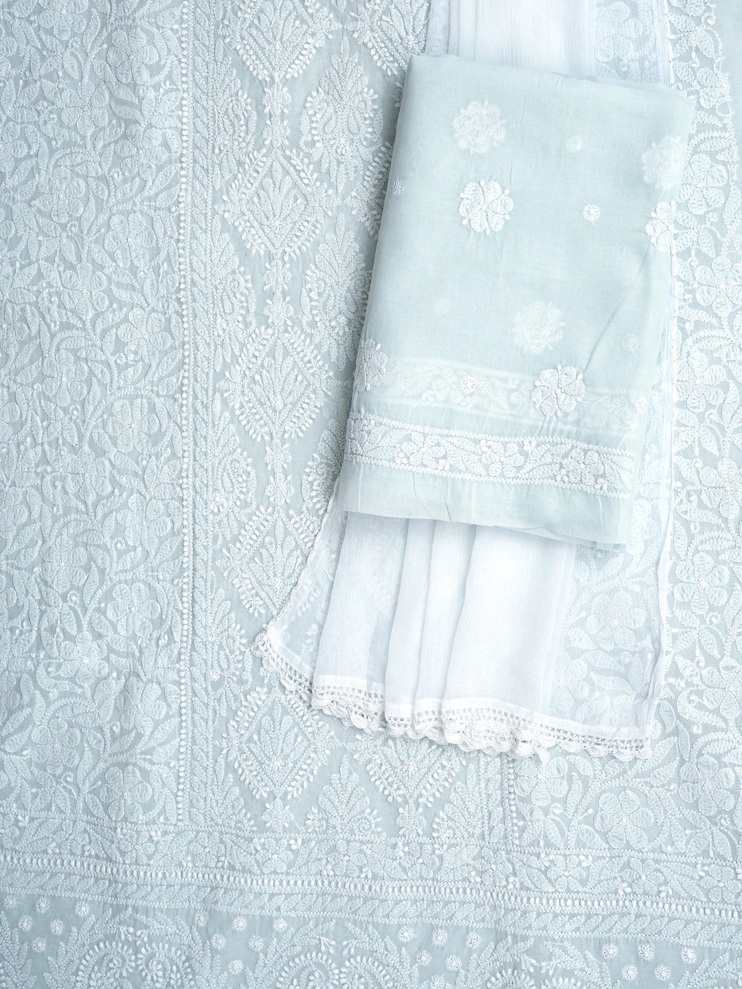 Ada Hand Embroidered Ice Blue Cotton Lucknowi Chikankari Unstitched Suit Piece 01A847538
