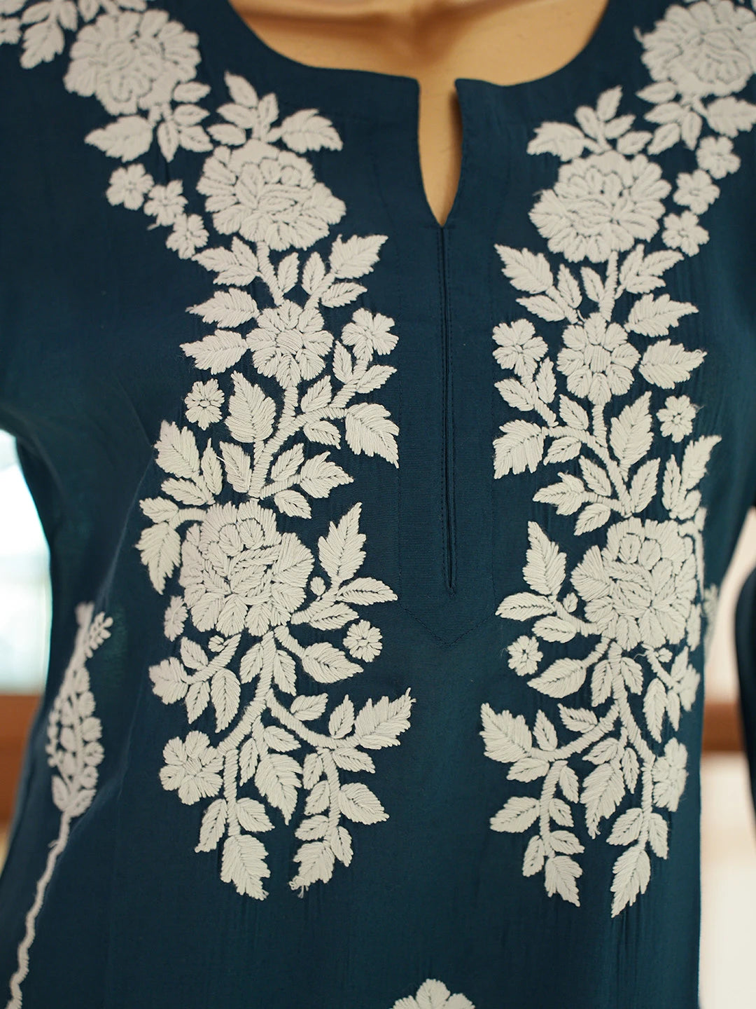 Ada Hand Embroidered Peacock Blue Chanderi Lucknowi Chikankari Co-Ord Set 01A845994