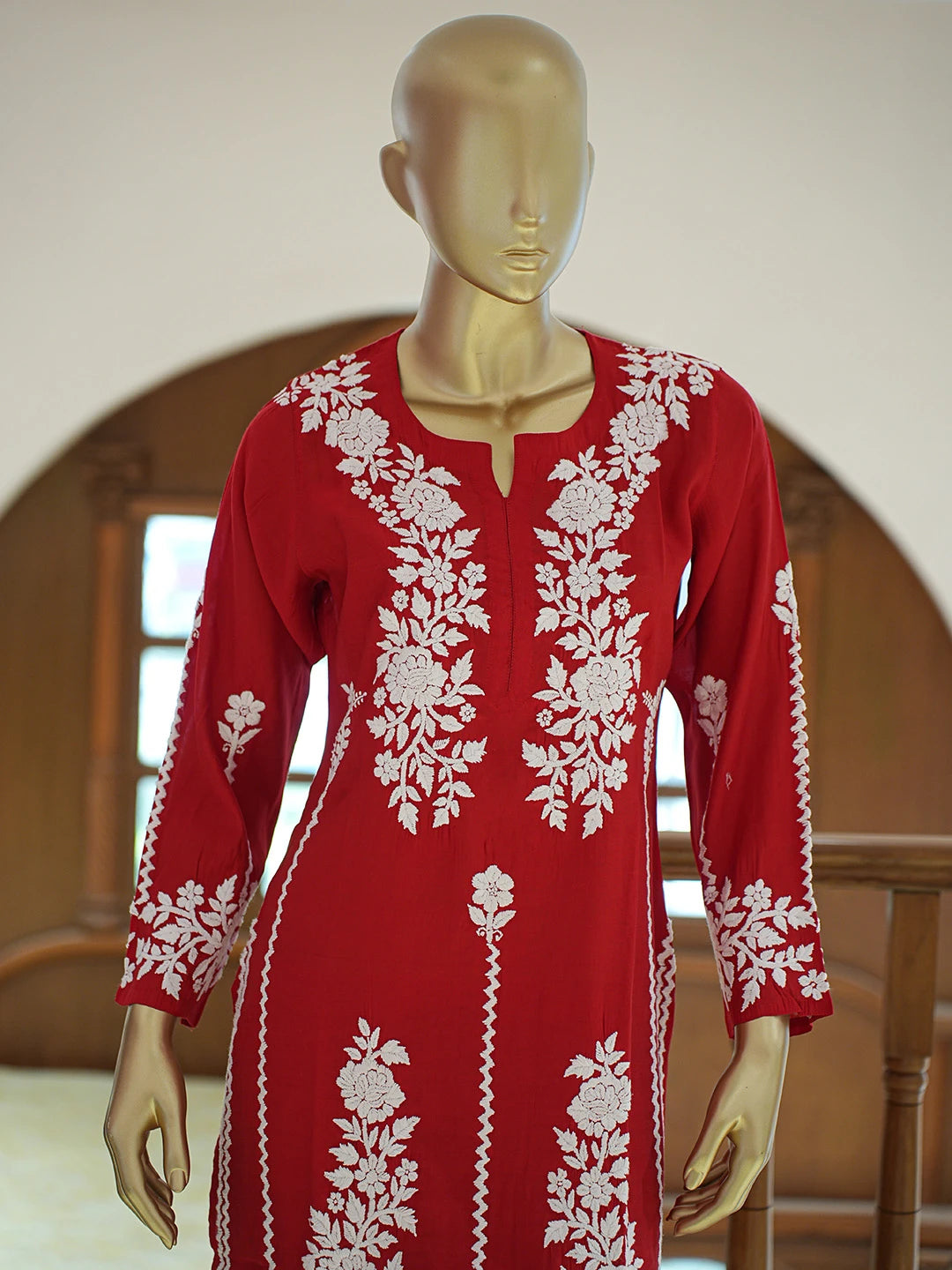 Ada Hand Embroidered Red Chanderi Lucknowi Chikankari Co-Ord Set 01A845872