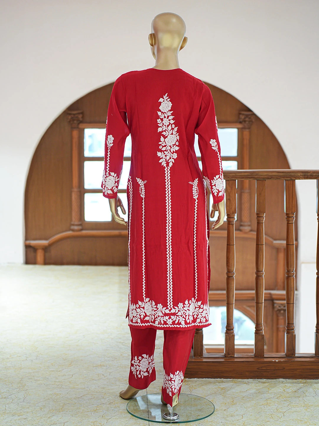 Ada Hand Embroidered Red Chanderi Lucknowi Chikankari Co-Ord Set 01A845872
