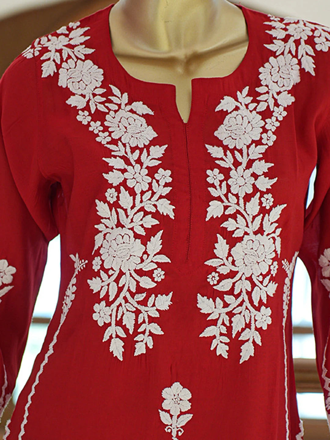 Ada Hand Embroidered Red Chanderi Lucknowi Chikankari Co-Ord Set 01A845872