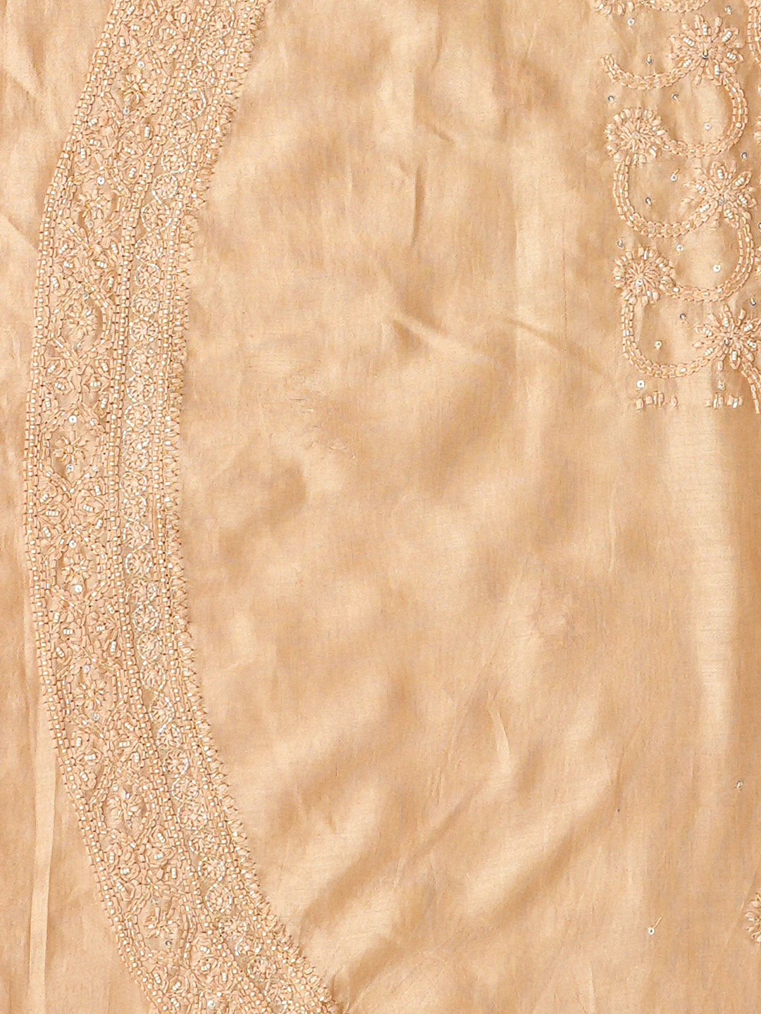 Ada Hand Embroidered Fresh Peach Chanderi Lucknowi Chikankari Unstitched Men's Kurta Piece With Cutdana Work 01A748109
