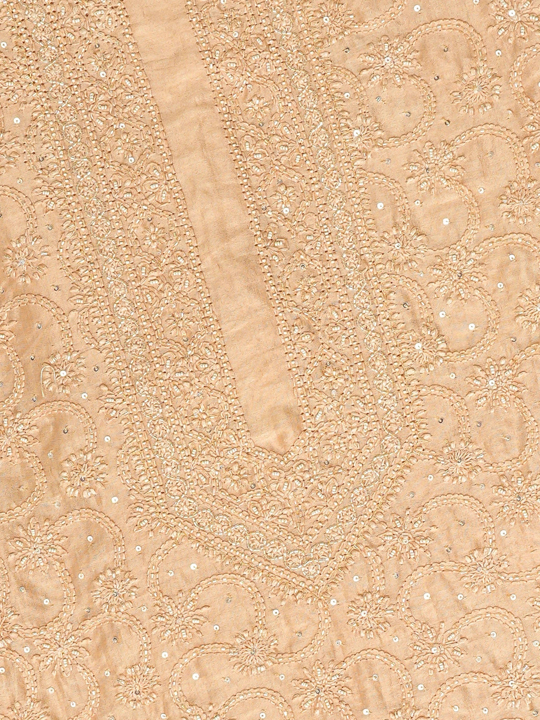 Ada Hand Embroidered Fresh Peach Chanderi Lucknowi Chikankari Unstitched Men's Kurta Piece With Cutdana Work 01A748109