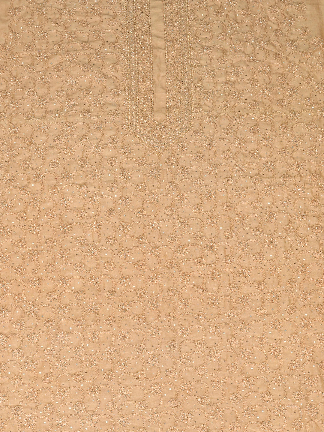 Ada Hand Embroidered Fresh Peach Chanderi Lucknowi Chikankari Unstitched Men's Kurta Piece With Cutdana Work 01A748109