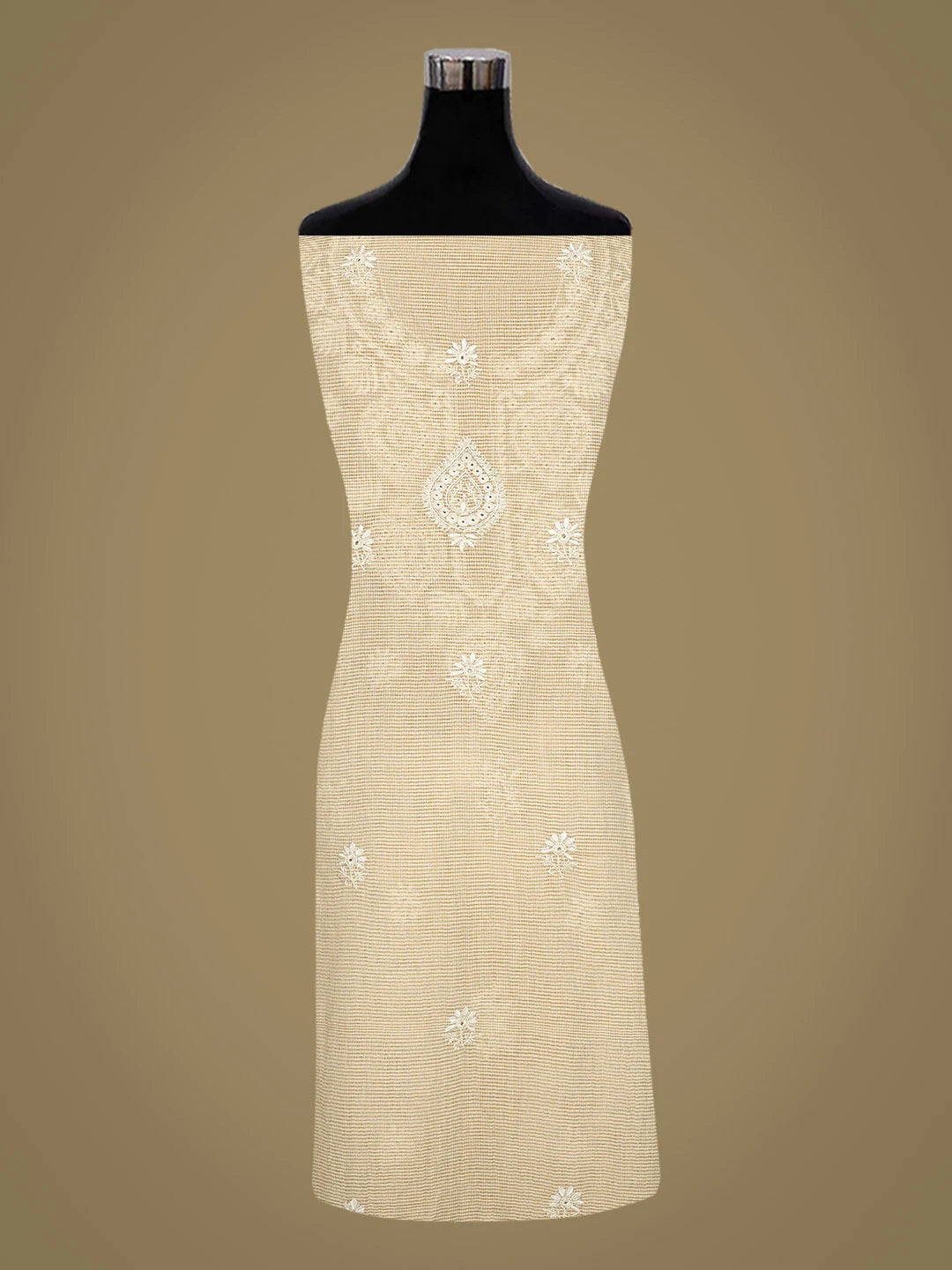 Ada Hand Embroidered Fawn Tissue Lucknowi Chikankari Unstitched Kurta Dupatta Set With Cutdana Work 01A825269