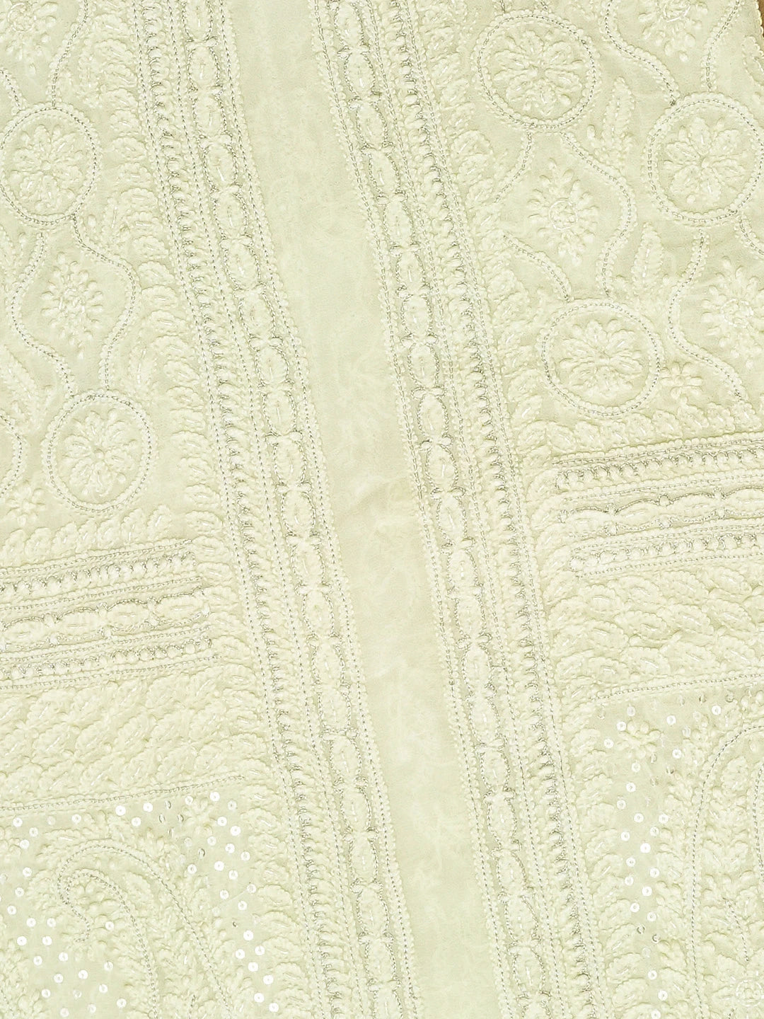 Ada Hand Embroidered Tea Green Viscose Georgette Lucknowi Chikankari Unstitched Men's Sherwani With Cutdana Work 01A296224