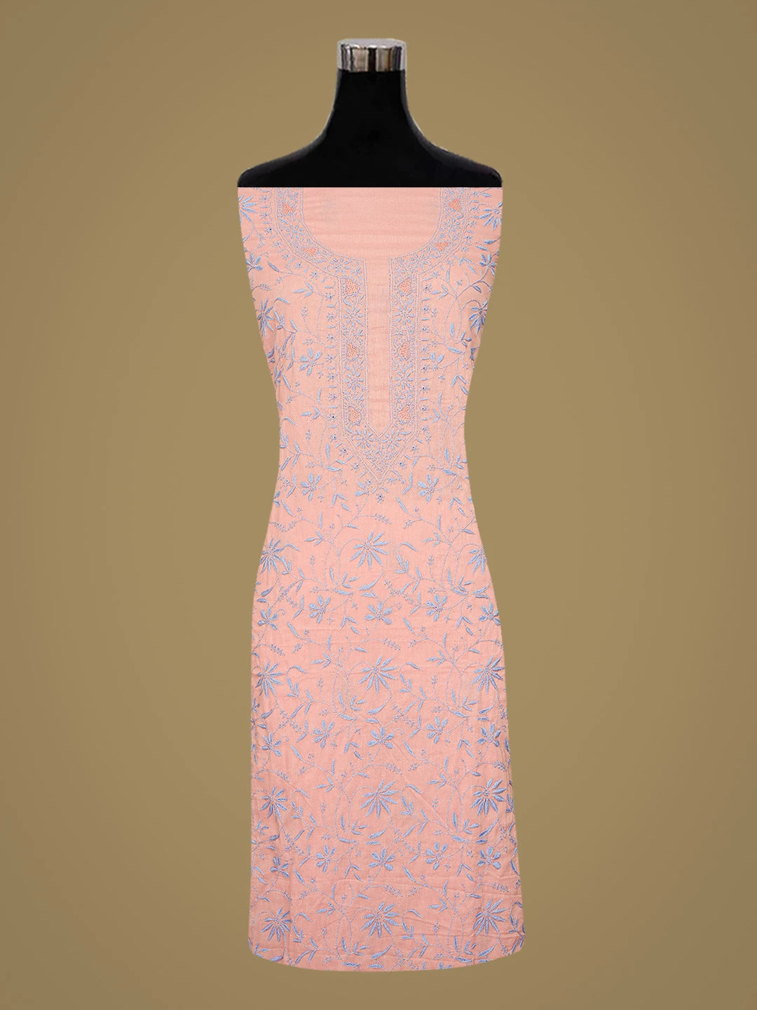 Ada Hand Embroidered Peach Cotton Lucknowi Chikankari Unstitched Suit Piece 01A727713