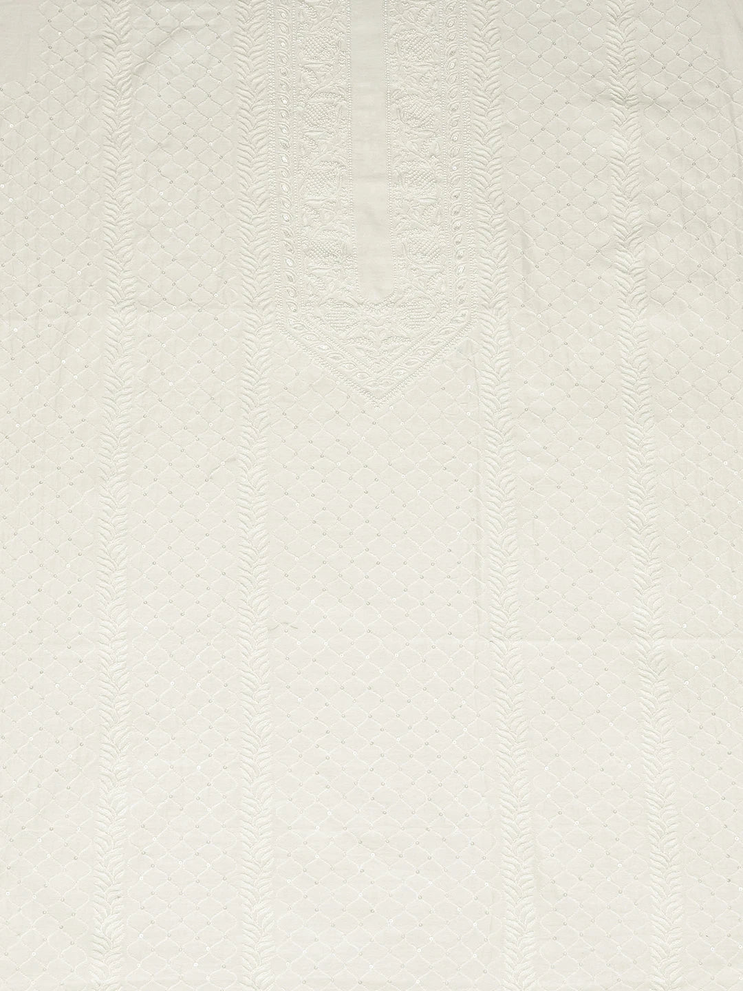 Ada Hand Embroidered White Chanderi Lucknowi Chikankari Unstitched Men's Kurta Piece With Sequinned Work 01A837143