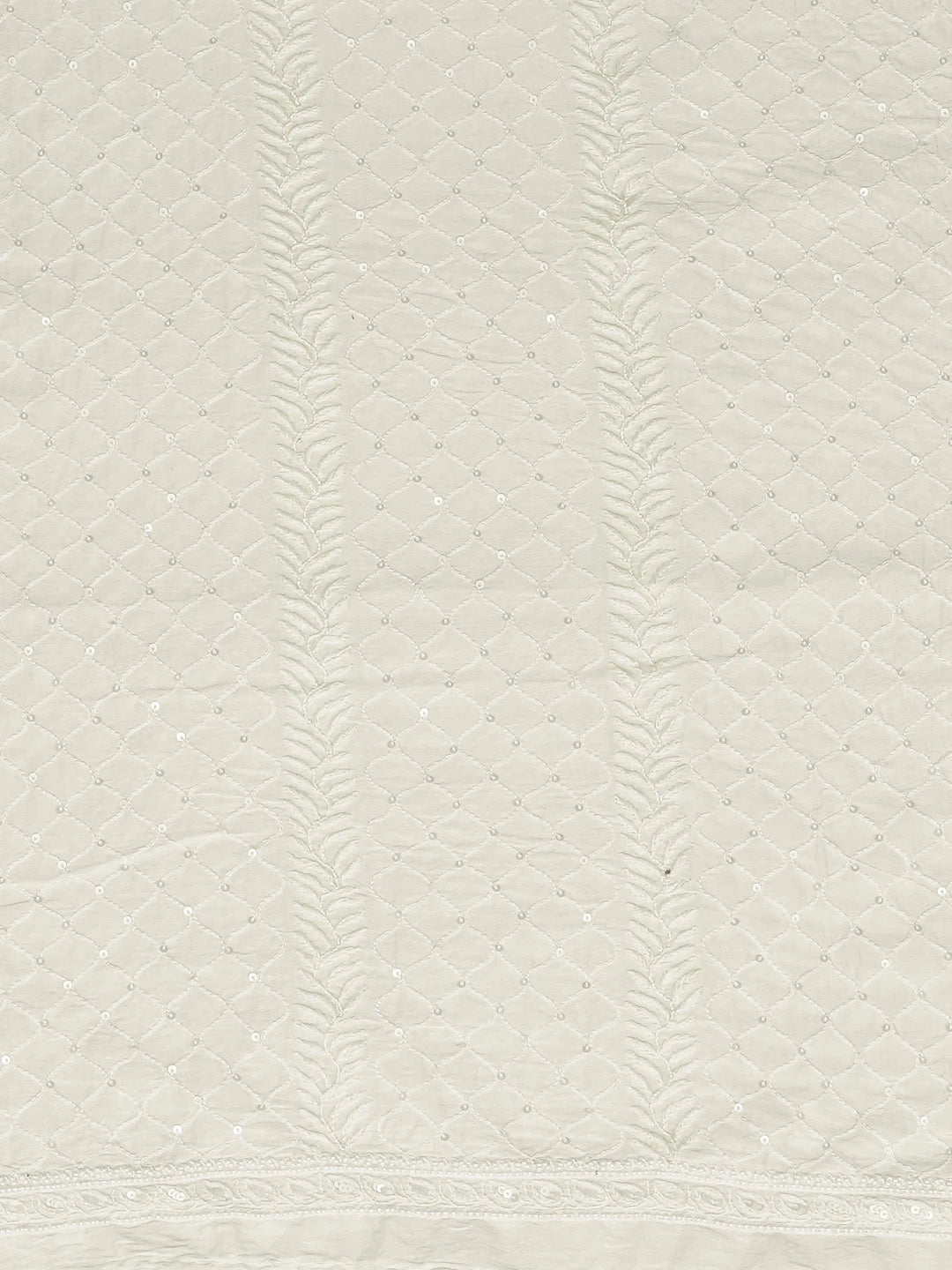 Ada Hand Embroidered White Chanderi Lucknowi Chikankari Unstitched Men's Kurta Piece With Sequinned Work 01A837143