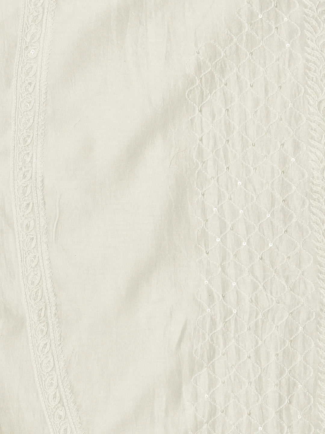 Ada Hand Embroidered White Chanderi Lucknowi Chikankari Unstitched Men's Kurta Piece With Sequinned Work 01A837143