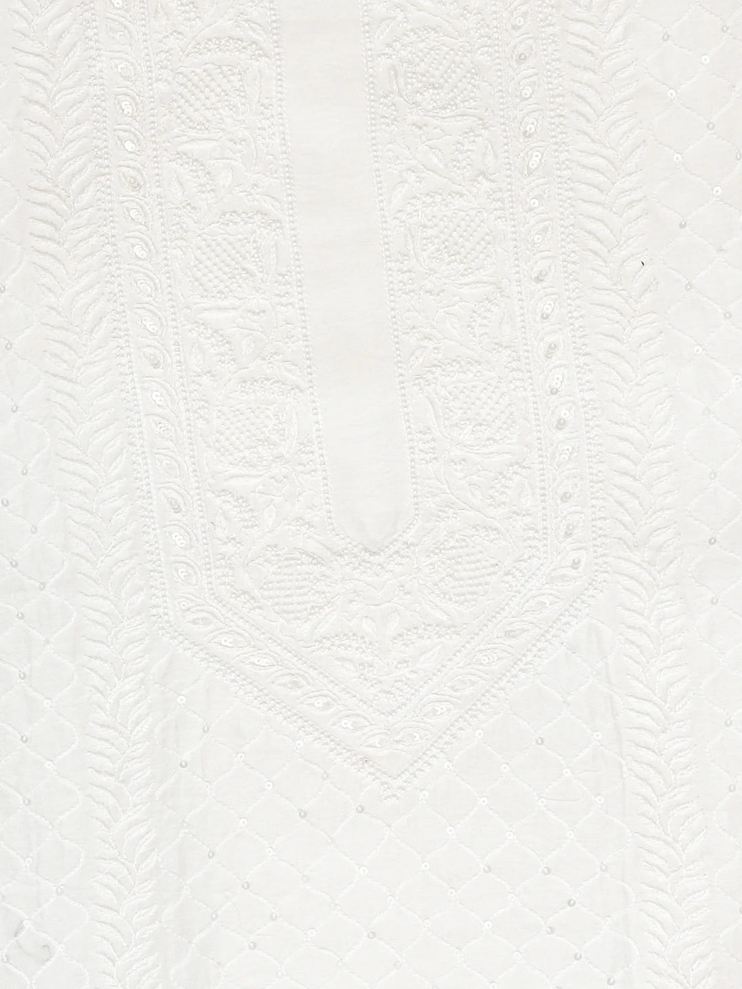 Ada Hand Embroidered White Chanderi Lucknowi Chikankari Unstitched Men's Kurta Piece With Sequinned Work 01A837143