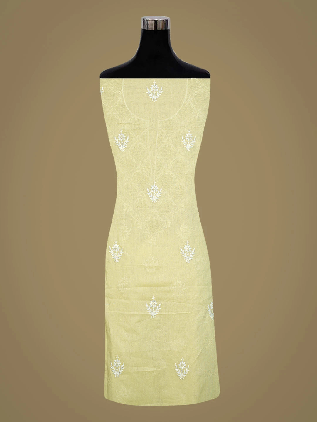 Ada Hand Embroidered Lime Green Cotton Lucknowi Chikankari Unstitched Suit Piece 01A811234