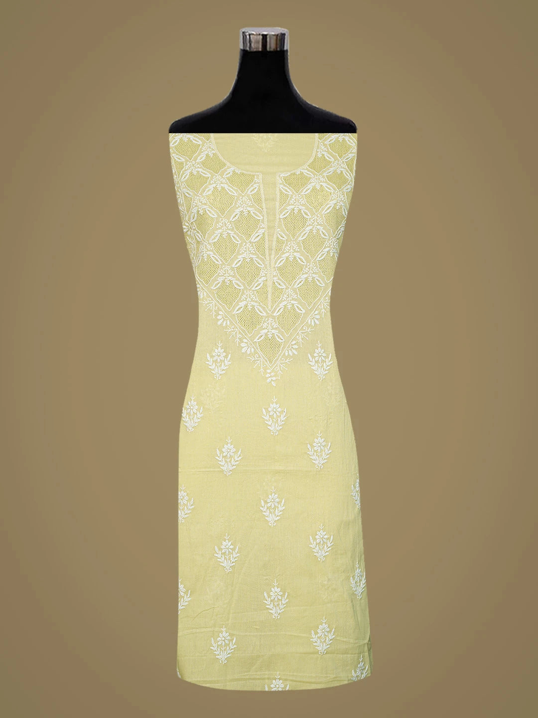 Ada Hand Embroidered Lime Green Cotton Lucknowi Chikankari Unstitched Suit Piece 01A811234