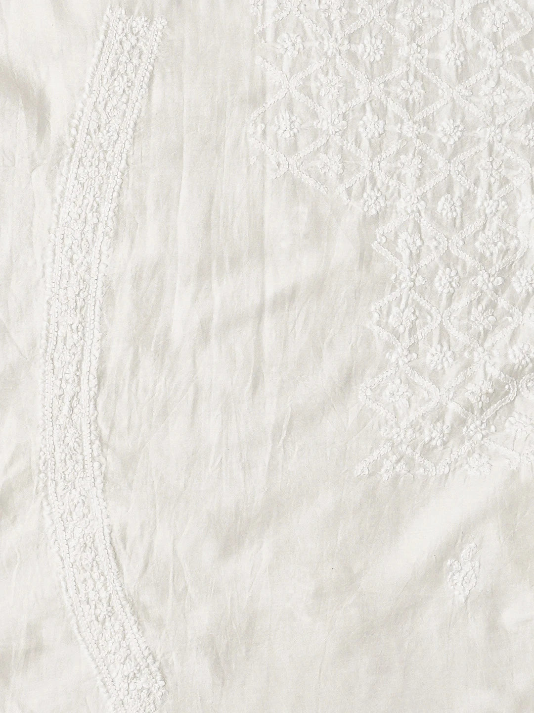 Ada Hand Embroidered White Chanderi Lucknowi Chikankari Unstitched Men's Kurta Piece 01A779407