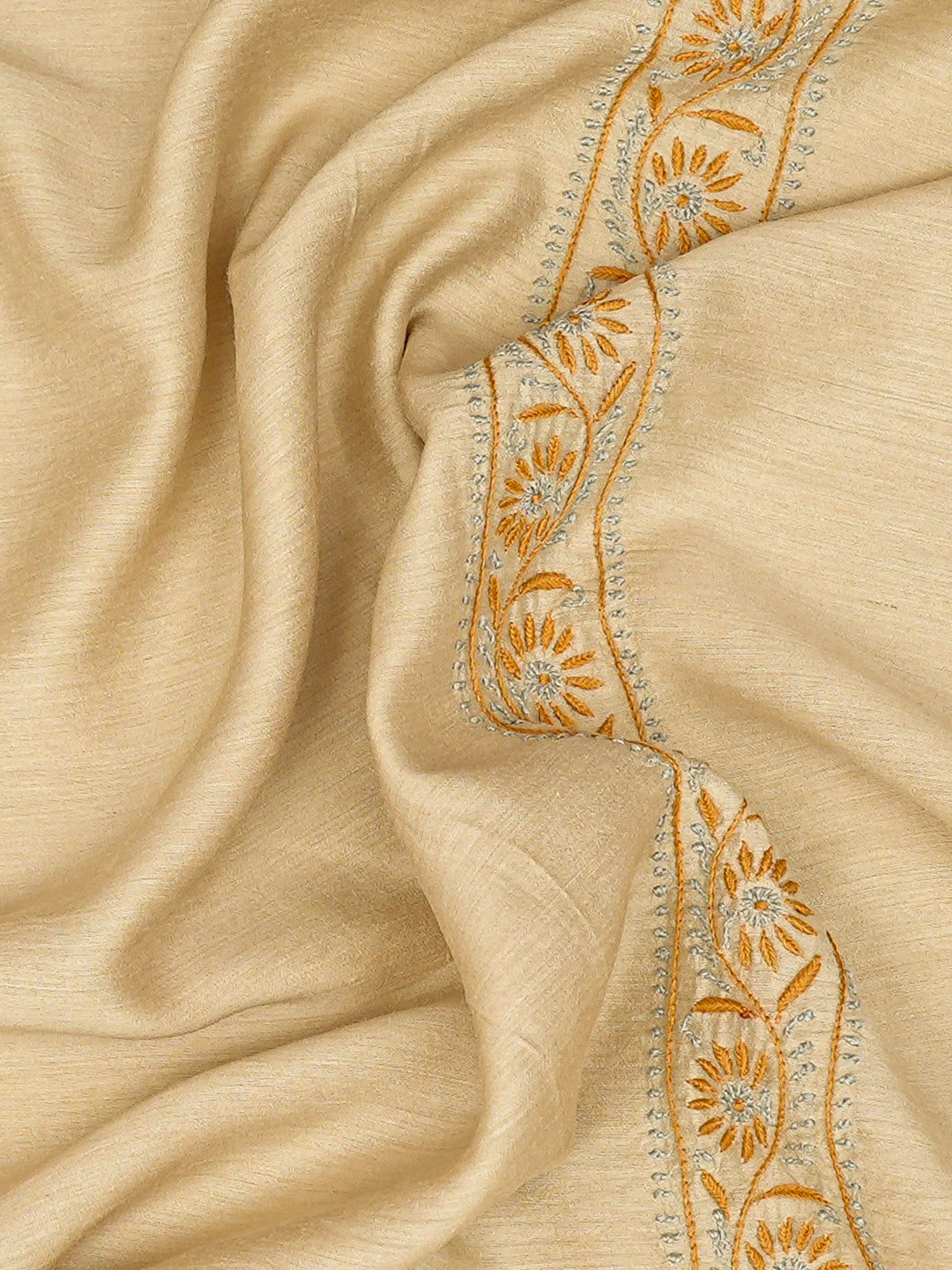 Ada Hand Embroidered Fawn Moonga Silk Lucknowi Chikankari Unstitched Men's Kurta Piece 01A561296