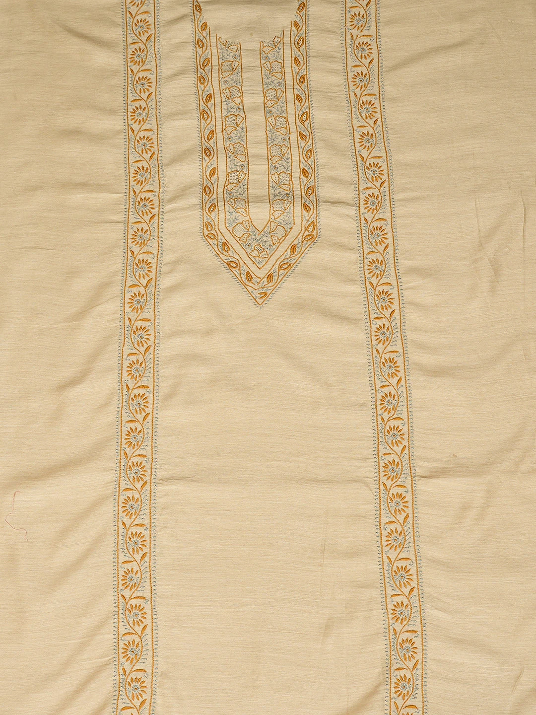 Ada Hand Embroidered Fawn Moonga Silk Lucknowi Chikankari Unstitched Men's Kurta Piece 01A561296