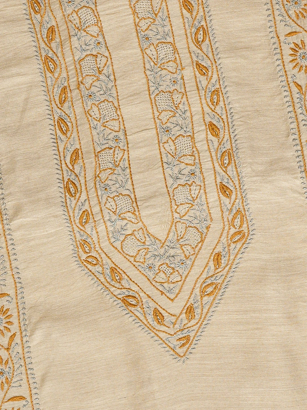 Ada Hand Embroidered Fawn Moonga Silk Lucknowi Chikankari Unstitched Men's Kurta Piece 01A561296