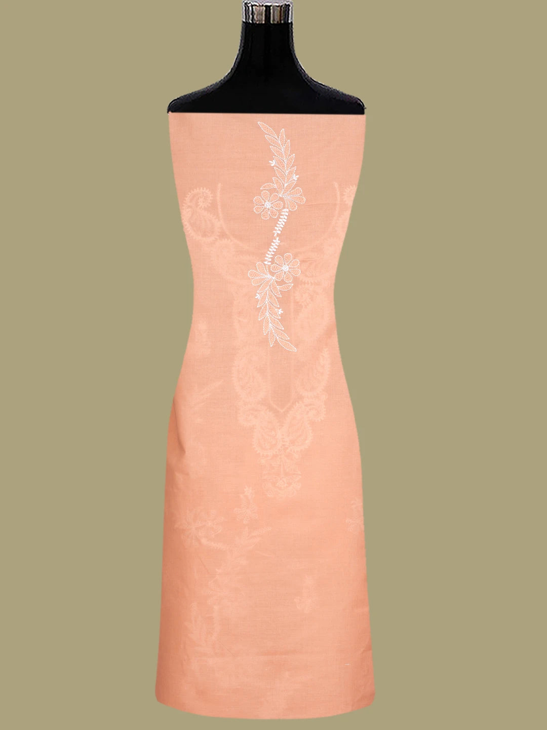 Ada Hand Embroidered Peach Cotton Lucknowi Chikankari Unstitched Suit Piece 01A847441