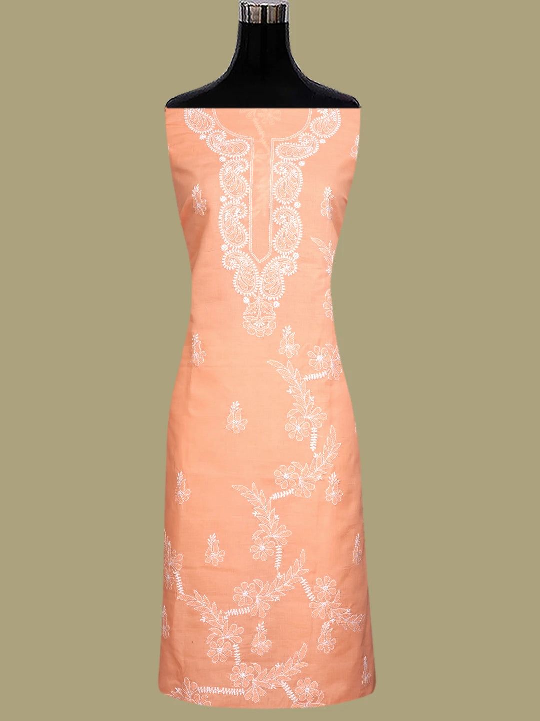 Ada Hand Embroidered Peach Cotton Lucknowi Chikankari Unstitched Suit Piece 01A847441