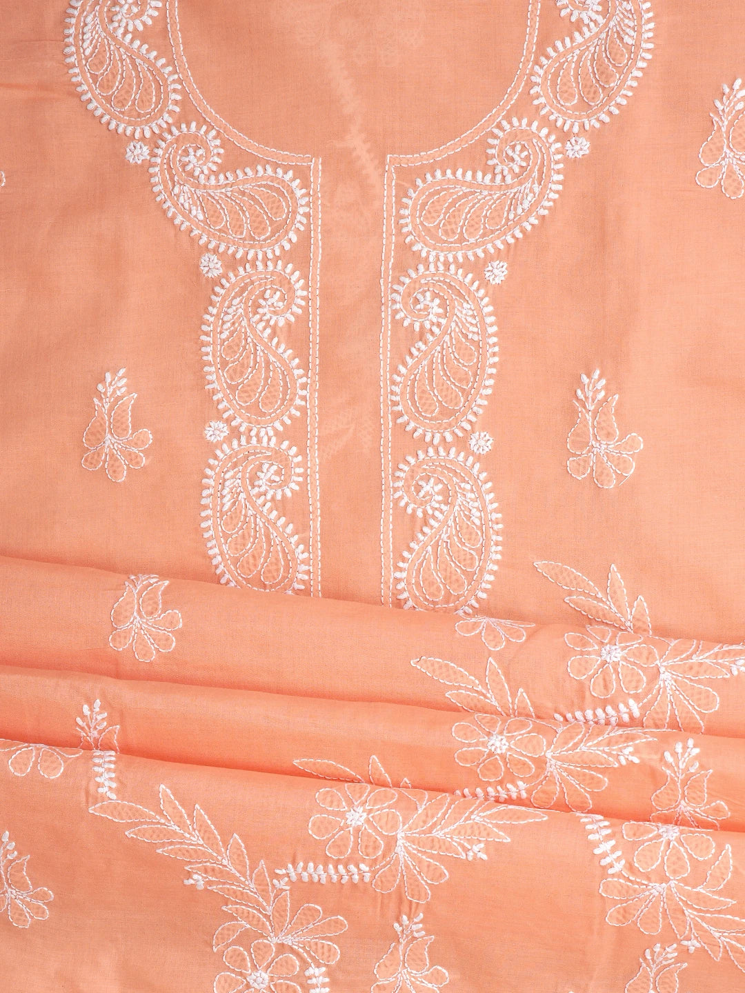 Ada Hand Embroidered Peach Cotton Lucknowi Chikankari Unstitched Suit Piece 01A847441