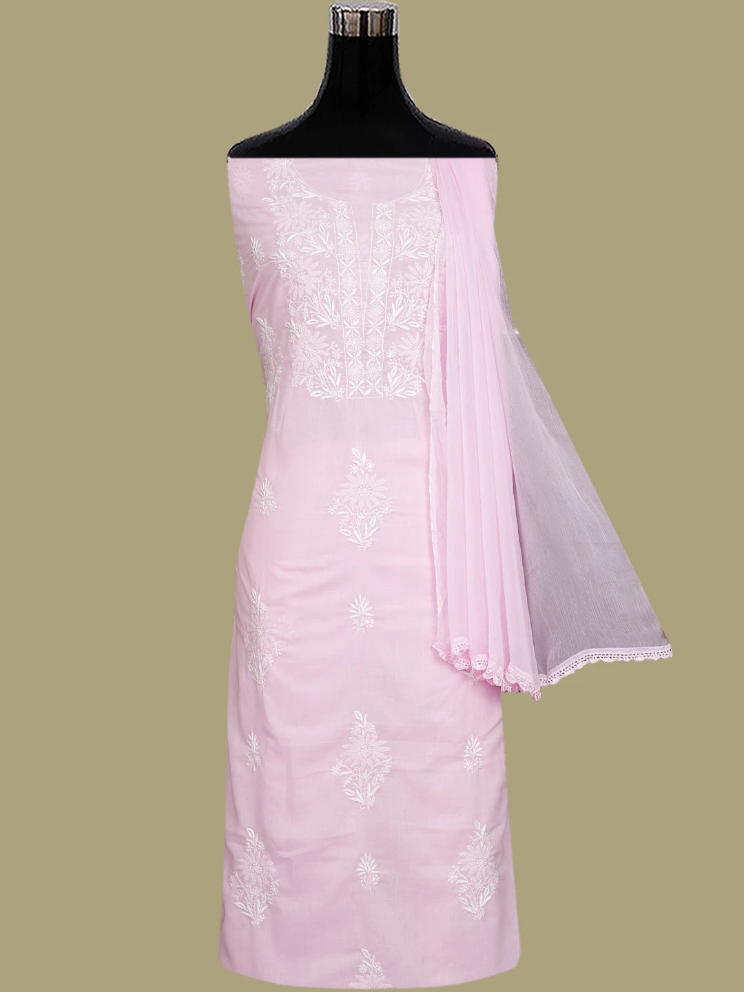Ada Hand Embroidered Pink Cotton Lucknowi Chikankari Unstitched Suit Piece 01A773532